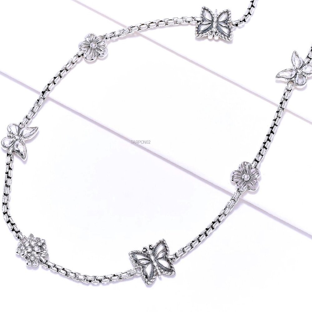 John Hardy JAI Butterfly + Floral Station Sterling Silver Necklace - 24" NIB